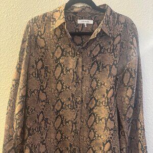 FRAME Snakeskin Print Silk Button-Up Blouse - Size L